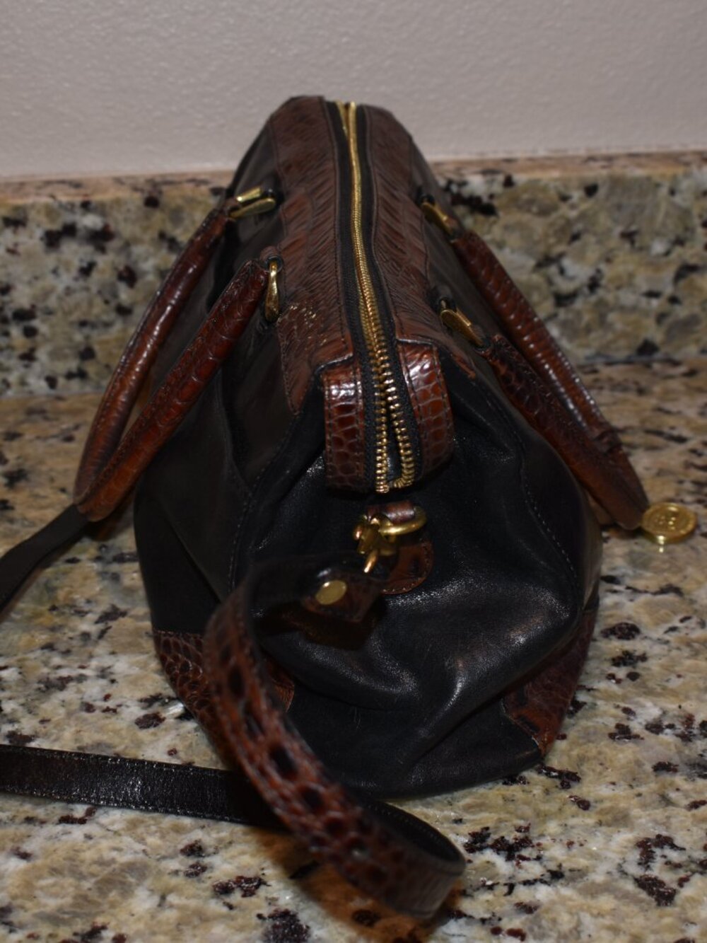 Brahmin Black Leather Crandall Tuscan Satchel - Picture 2 of 9